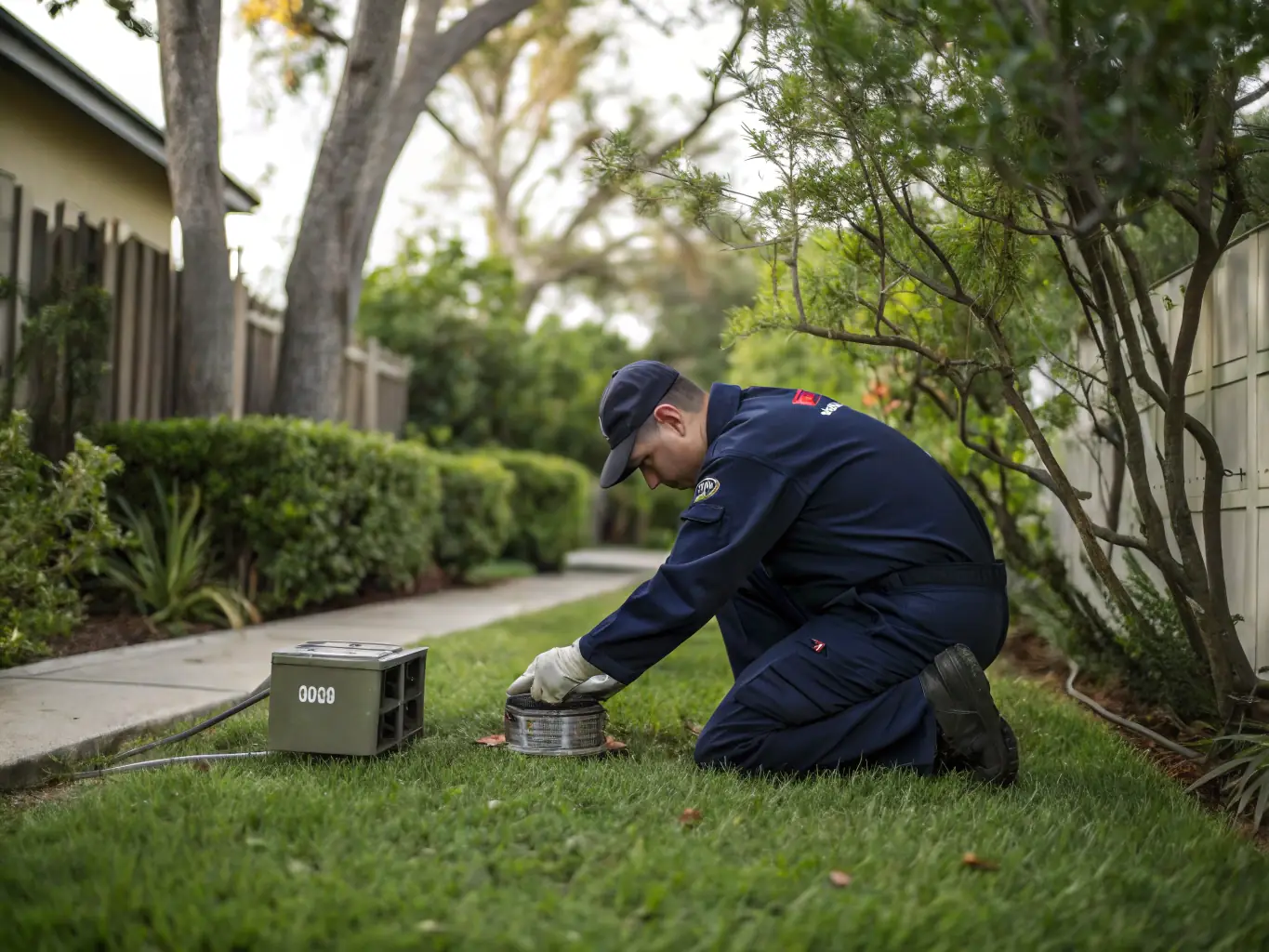 An image showing a team setting up humane traps to capture and relocate invasive species, highlighting the organization's pest control efforts.